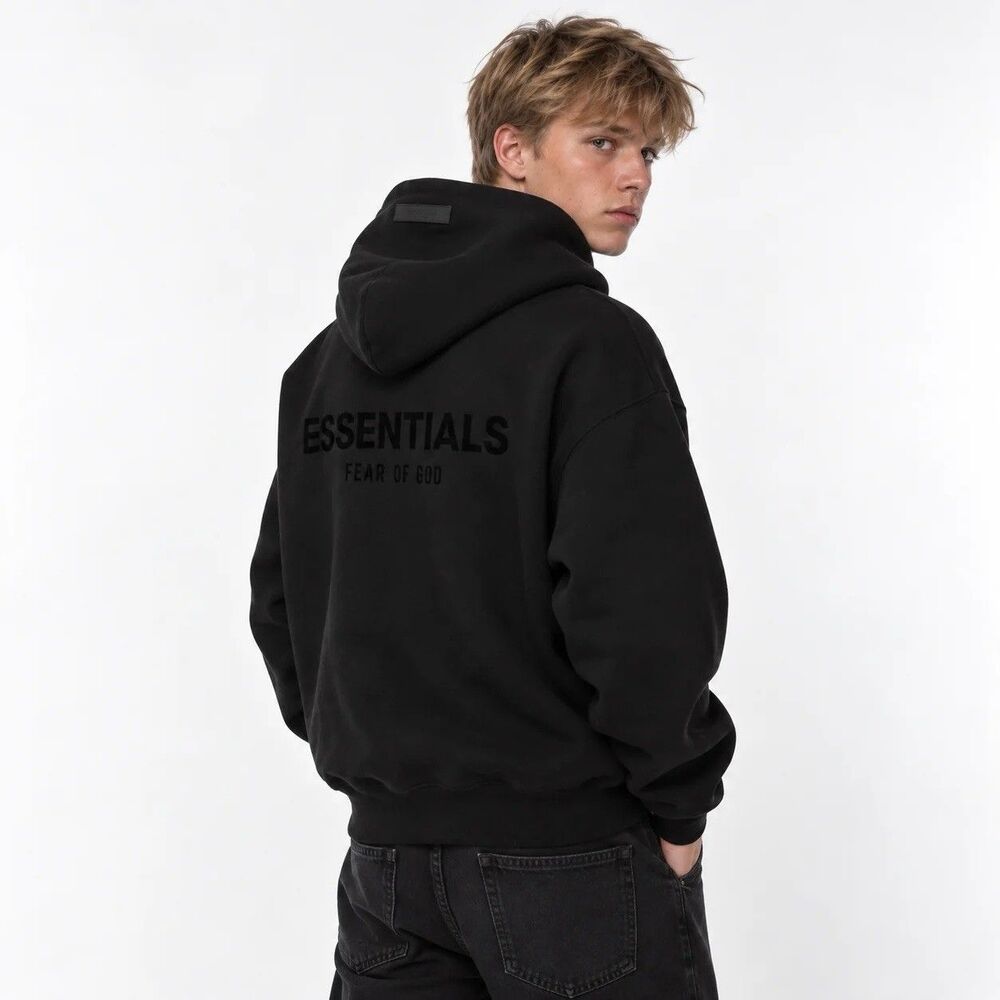 NEW Essentials Fear of God Mens Size XS Stretch Limo Black Oversized Hoodie $90